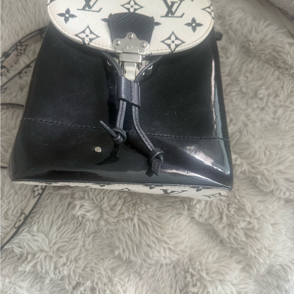 Louis Vuitton Black Patent & White Monogram Mini Backpack